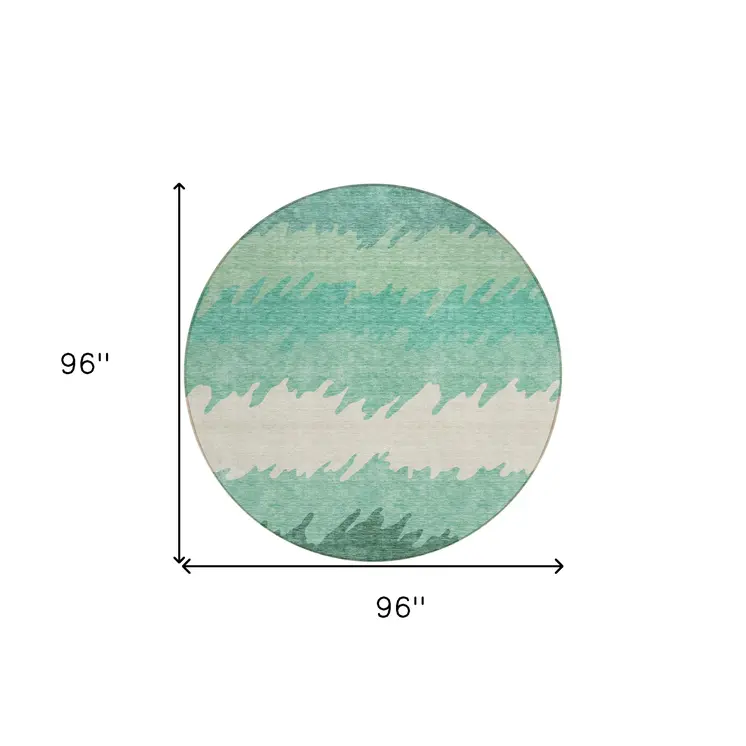 8' Sage Green And Ivory Round Striped Washable Indoor Outdoor Area Rug