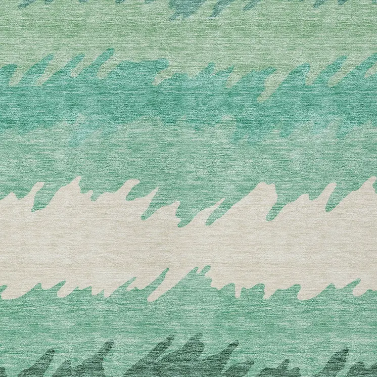 8' X 10' Sage Green And Ivory Striped Washable Indoor Outdoor Area Rug