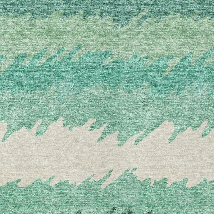 9' X 12' Sage Green And Ivory Striped Washable Indoor Outdoor Area Rug
