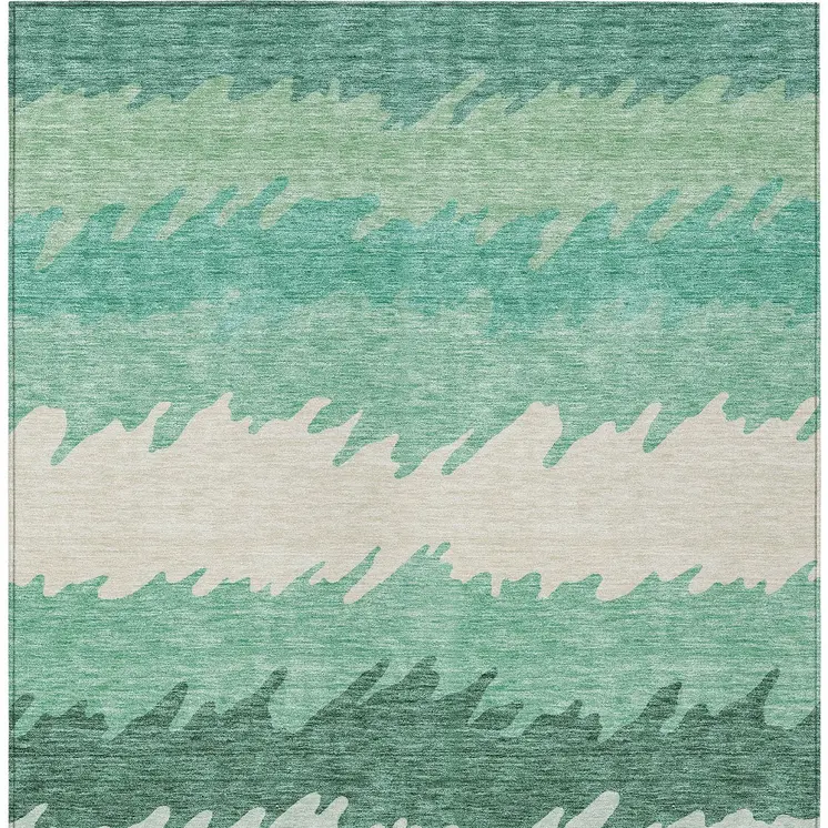 10' X 14' Sage Green And Ivory Striped Washable Indoor Outdoor Area Rug