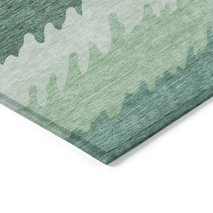 10' X 14' Sage Green And Ivory Striped Washable Indoor Outdoor Area Rug