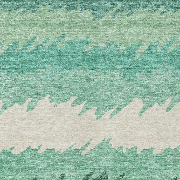 10' X 14' Sage Green And Ivory Striped Washable Indoor Outdoor Area Rug