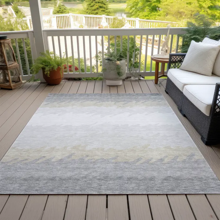 3' X 5' Silver Gray And Beige Striped Washable Indoor Outdoor Area Rug