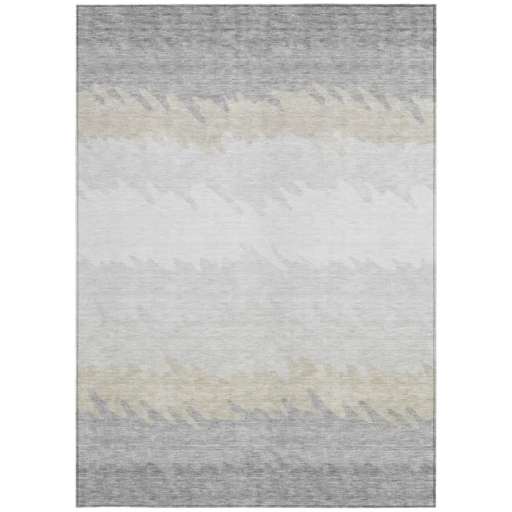 3' X 5' Silver Gray And Beige Striped Washable Indoor Outdoor Area Rug