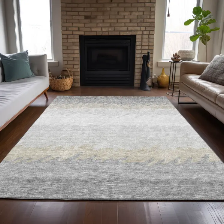 3' X 5' Silver Gray And Beige Striped Washable Indoor Outdoor Area Rug