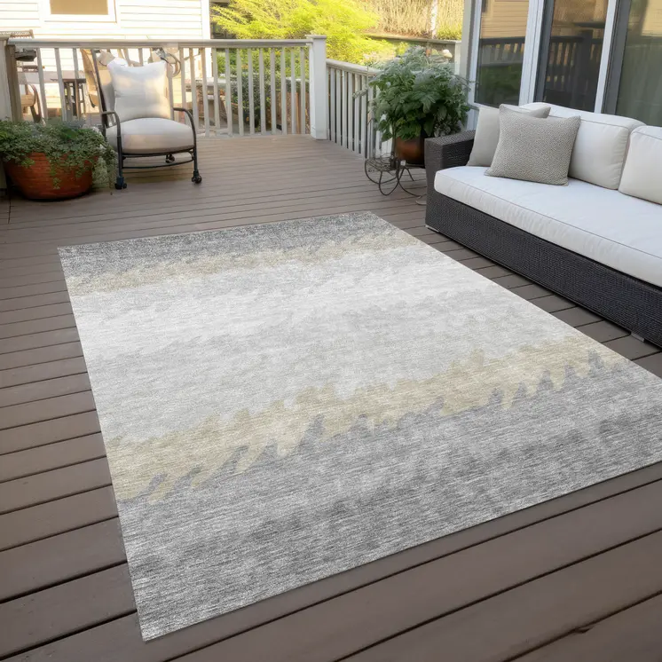 3' X 5' Silver Gray And Beige Striped Washable Indoor Outdoor Area Rug