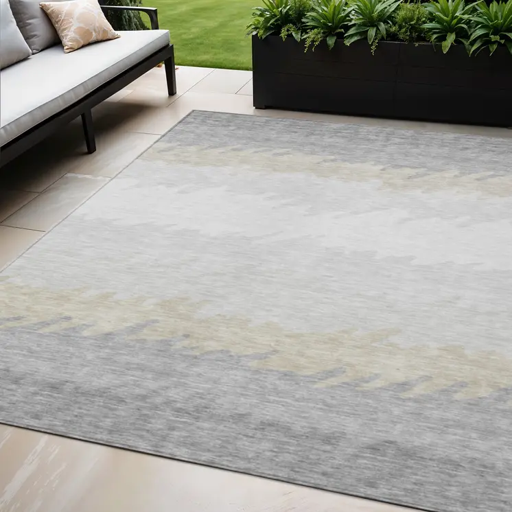 5' X 8' Silver Gray And Beige Striped Washable Indoor Outdoor Area Rug