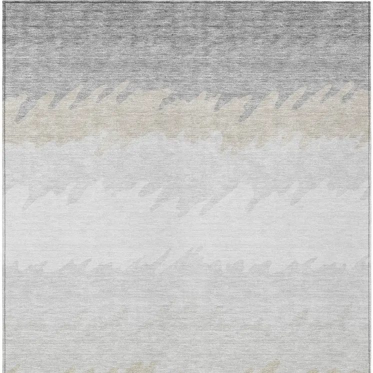 9' X 12' Silver Gray And Beige Striped Washable Indoor Outdoor Area Rug