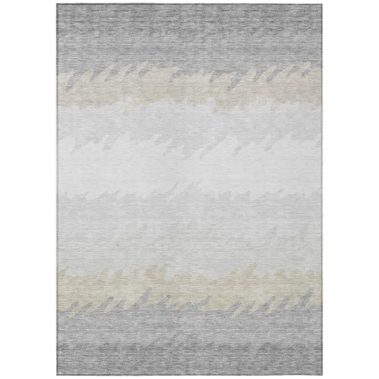 9' X 12' Silver Gray And Beige Striped Washable Indoor Outdoor Area Rug