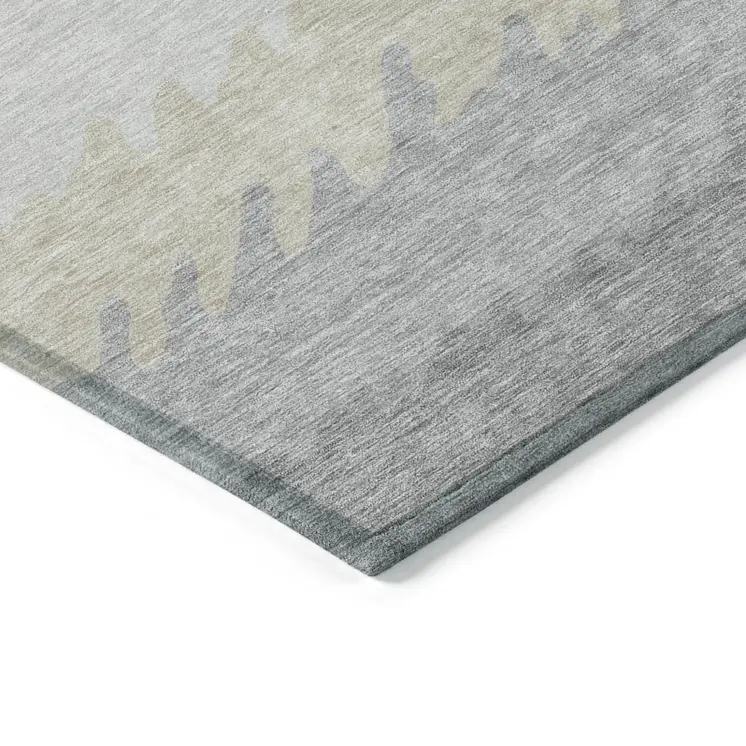 9' X 12' Silver Gray And Beige Striped Washable Indoor Outdoor Area Rug