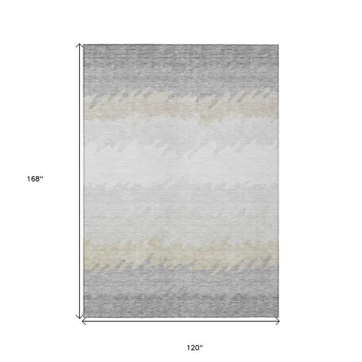 10' X 14' Silver Gray And Beige Striped Washable Indoor Outdoor Area Rug