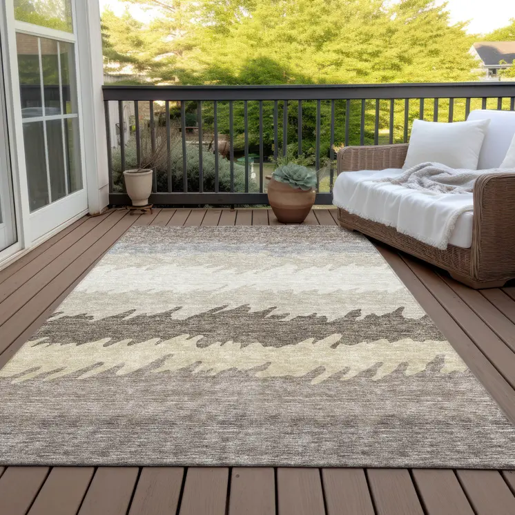3' X 5' Taupe Brown And Gray Striped Washable Indoor Outdoor Area Rug