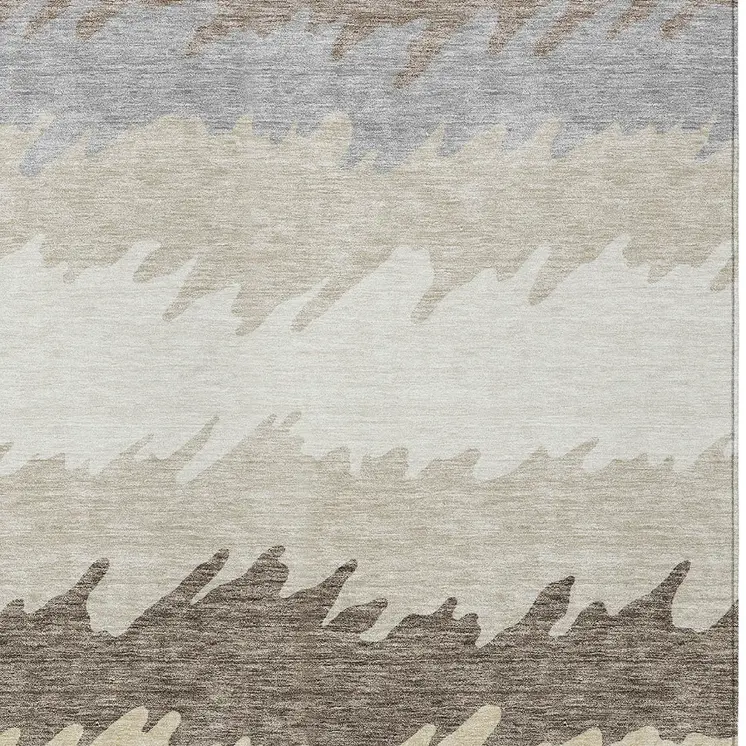 5' X 8' Taupe Brown And Gray Striped Washable Indoor Outdoor Area Rug