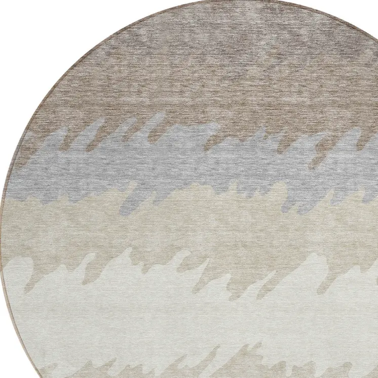 8' Taupe Brown And Gray Round Striped Washable Indoor Outdoor Area Rug