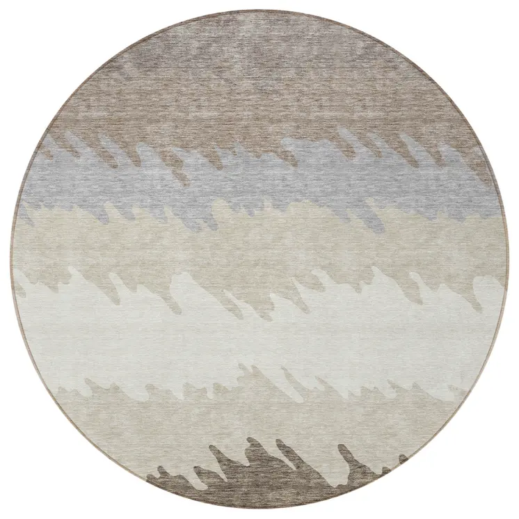 8' Taupe Brown And Gray Round Striped Washable Indoor Outdoor Area Rug