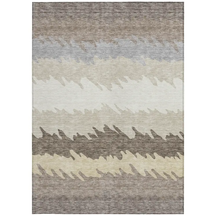 8' X 10' Taupe Brown And Gray Striped Washable Indoor Outdoor Area Rug