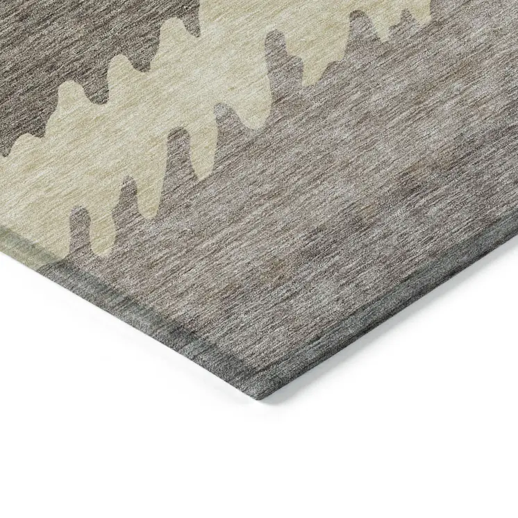 9' X 12' Taupe Brown And Gray Striped Washable Indoor Outdoor Area Rug
