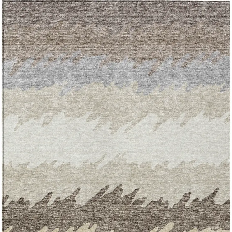 10' X 14' Taupe Brown And Gray Striped Washable Indoor Outdoor Area Rug