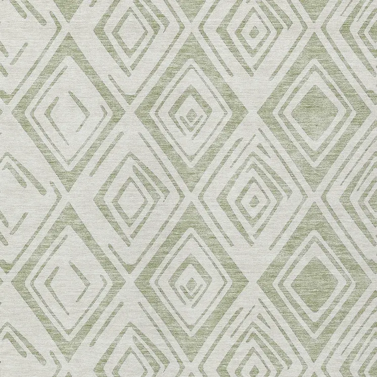 3' X 5' Artichoke Green And Ivory Geometric Washable Indoor Outdoor Area Rug