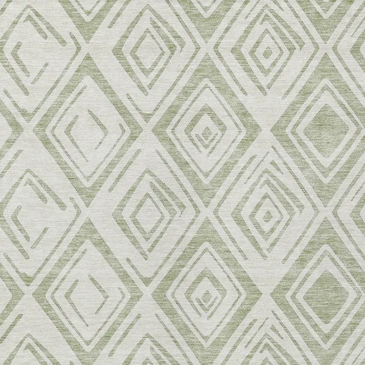 5' X 8' Artichoke Green And Ivory Geometric Washable Indoor Outdoor Area Rug