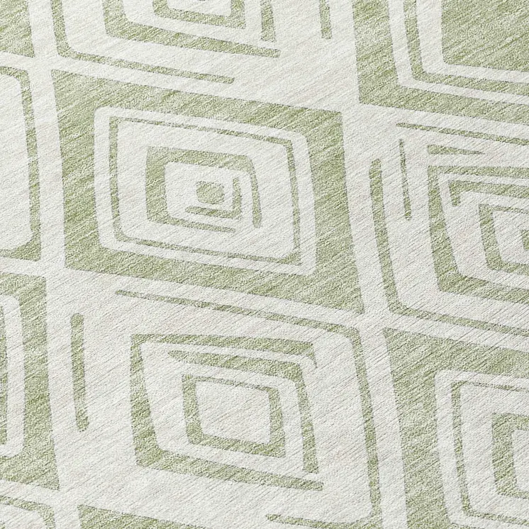 8' Artichoke Green And Ivory Round Geometric Washable Indoor Outdoor Area Rug