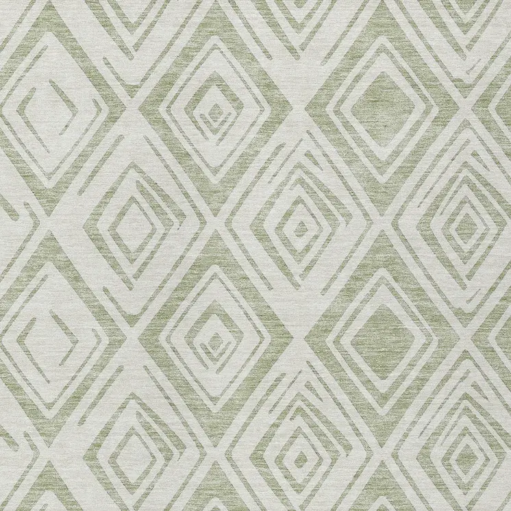 8' X 10' Artichoke Green And Ivory Geometric Washable Indoor Outdoor Area Rug