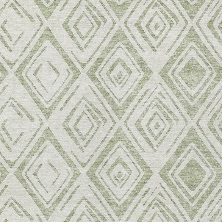 9' X 12' Artichoke Green And Ivory Geometric Washable Indoor Outdoor Area Rug