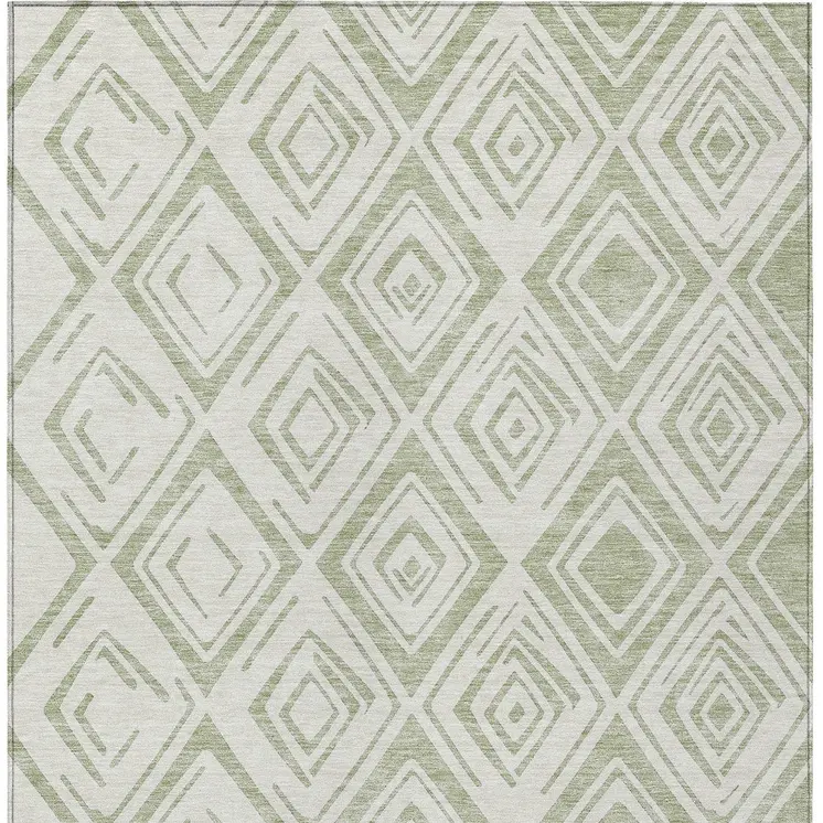 10' X 14' Artichoke Green And Ivory Geometric Washable Indoor Outdoor Area Rug
