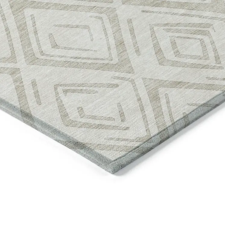 3' X 5' Beige And Ivory Geometric Washable Indoor Outdoor Area Rug
