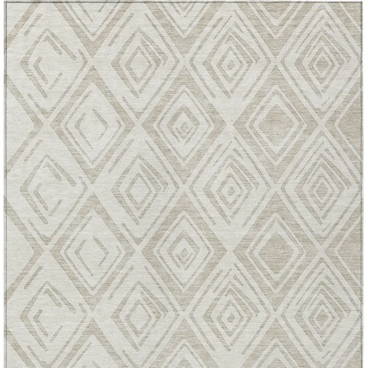 3' X 5' Beige And Ivory Geometric Washable Indoor Outdoor Area Rug