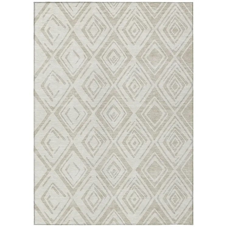 5' X 8' Beige And Ivory Geometric Washable Indoor Outdoor Area Rug