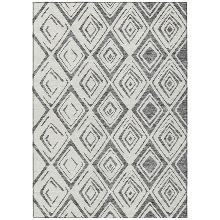 3' X 5' Gray And Ivory Geometric Washable Indoor Outdoor Area Rug