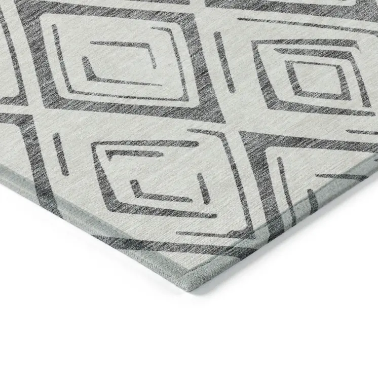3' X 5' Gray And Ivory Geometric Washable Indoor Outdoor Area Rug