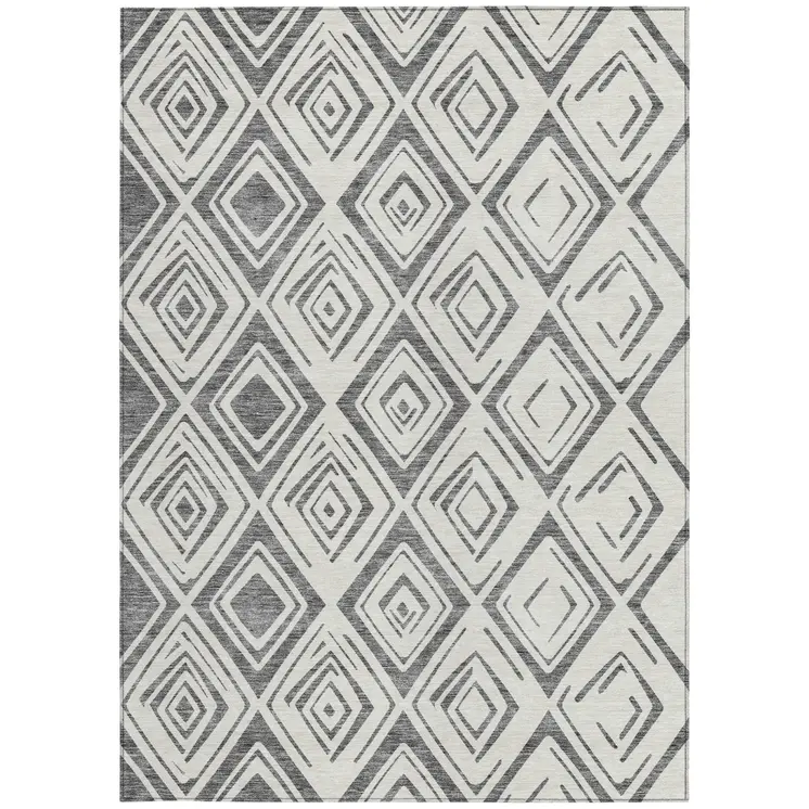 3' X 5' Gray And Ivory Geometric Washable Indoor Outdoor Area Rug