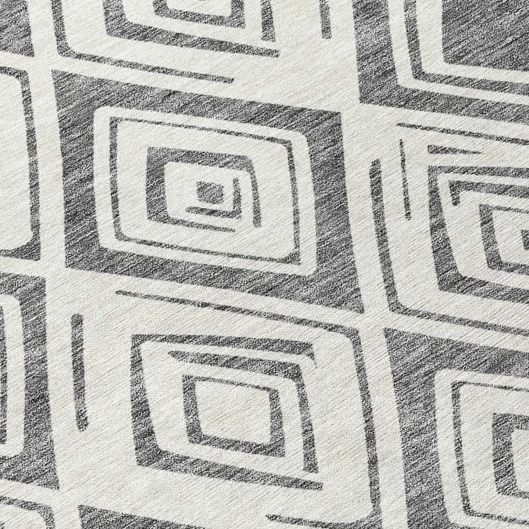 3' X 5' Gray And Ivory Geometric Washable Indoor Outdoor Area Rug
