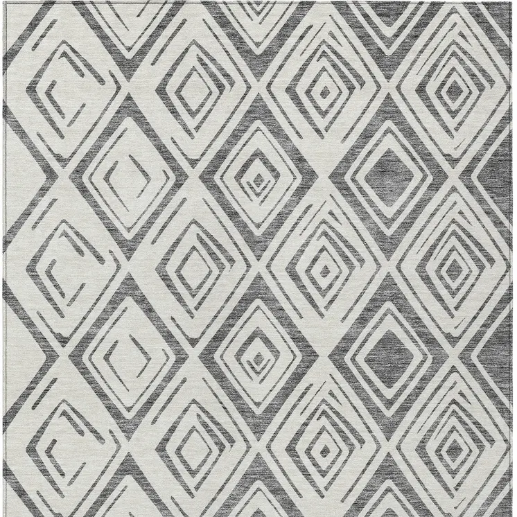 5' X 8' Gray And Ivory Geometric Washable Indoor Outdoor Area Rug