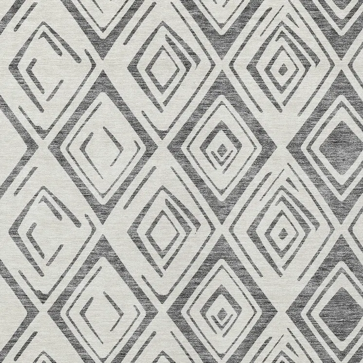 9' X 12' Gray And Ivory Geometric Washable Indoor Outdoor Area Rug