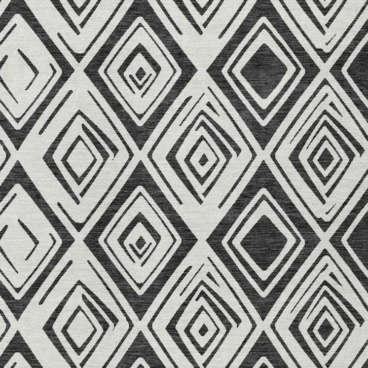 5' X 8' Ivory And Black Geometric Washable Indoor Outdoor Area Rug