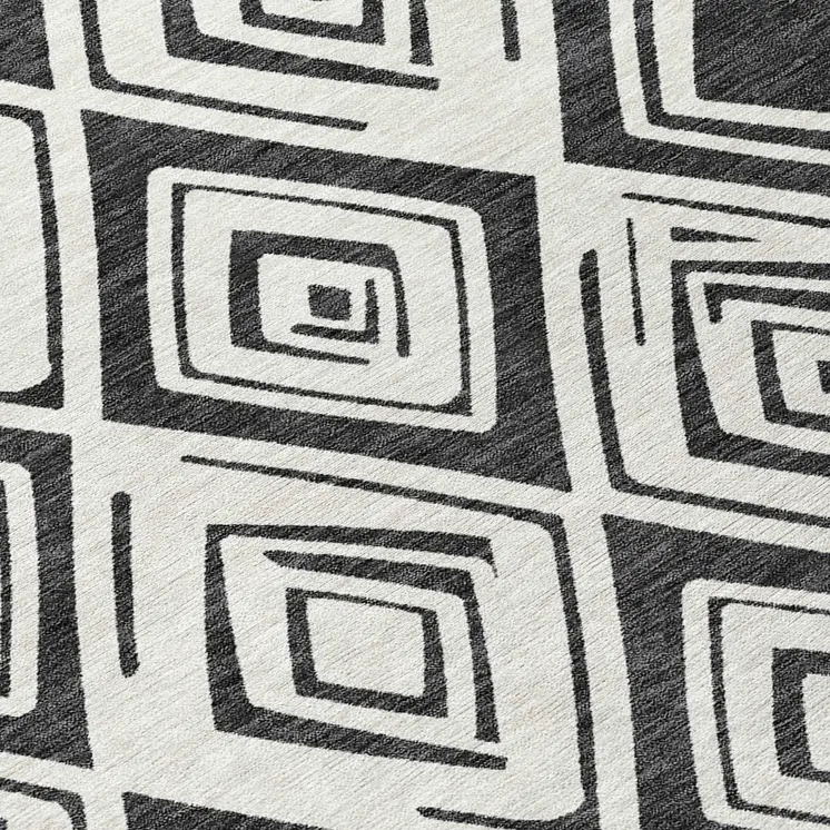 8' X 10' Ivory And Black Geometric Washable Indoor Outdoor Area Rug