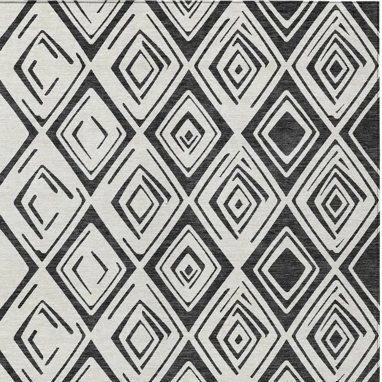 9' X 12' Ivory And Black Geometric Washable Indoor Outdoor Area Rug