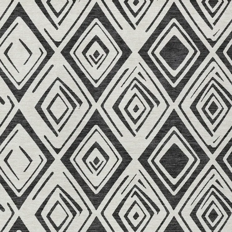 9' X 12' Ivory And Black Geometric Washable Indoor Outdoor Area Rug