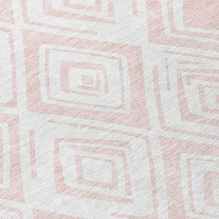 8' Pink And Ivory Round Geometric Washable Indoor Outdoor Area Rug