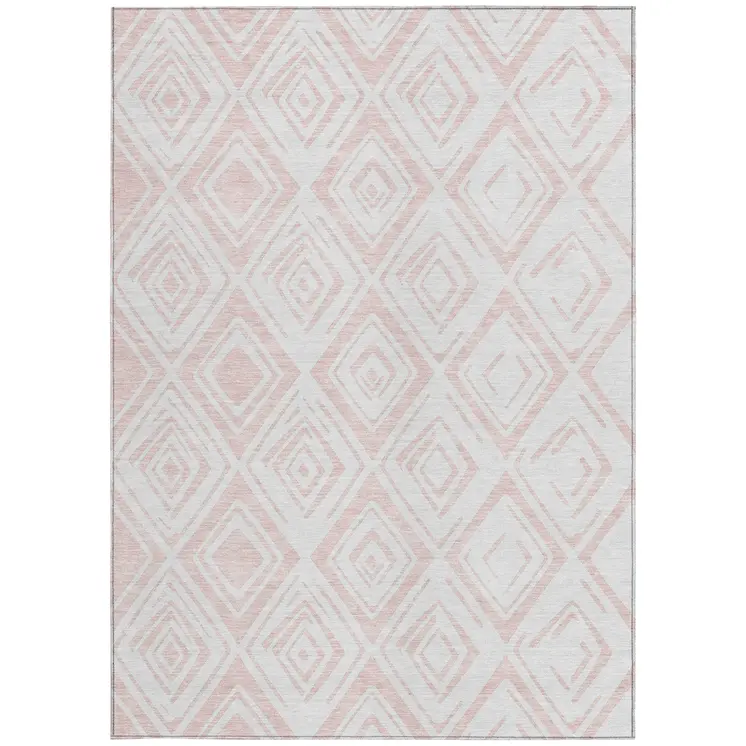 8' X 10' Pink And Ivory Geometric Washable Indoor Outdoor Area Rug