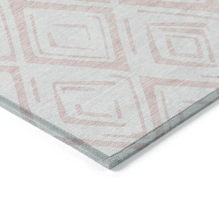 8' X 10' Pink And Ivory Geometric Washable Indoor Outdoor Area Rug
