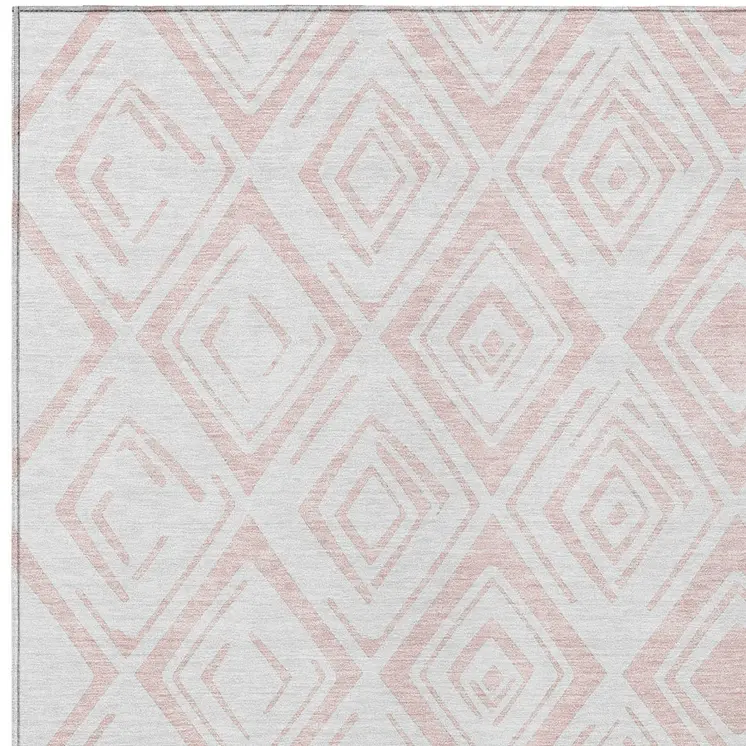 8' X 10' Pink And Ivory Geometric Washable Indoor Outdoor Area Rug