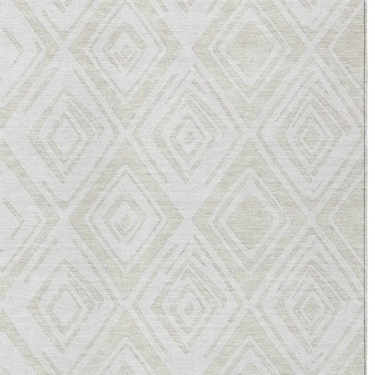 3' X 5' Pearl And Ivory Geometric Washable Indoor Outdoor Area Rug