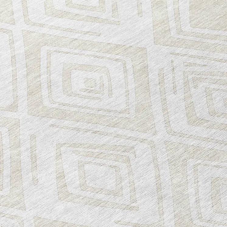 8' Pearl And Ivory Round Geometric Washable Indoor Outdoor Area Rug