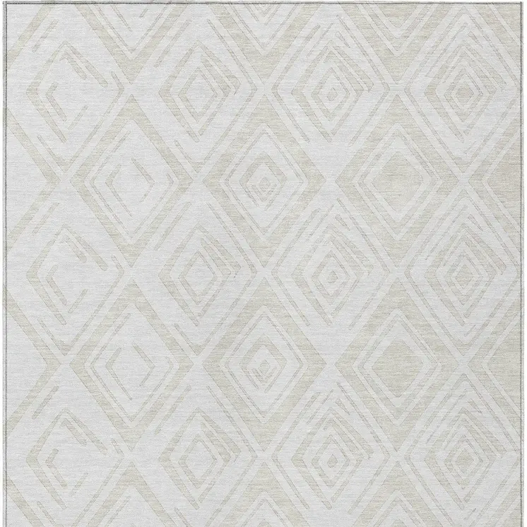 8' X 10' Pearl And Ivory Geometric Washable Indoor Outdoor Area Rug