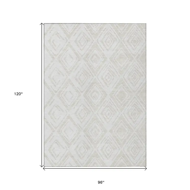8' X 10' Pearl And Ivory Geometric Washable Indoor Outdoor Area Rug