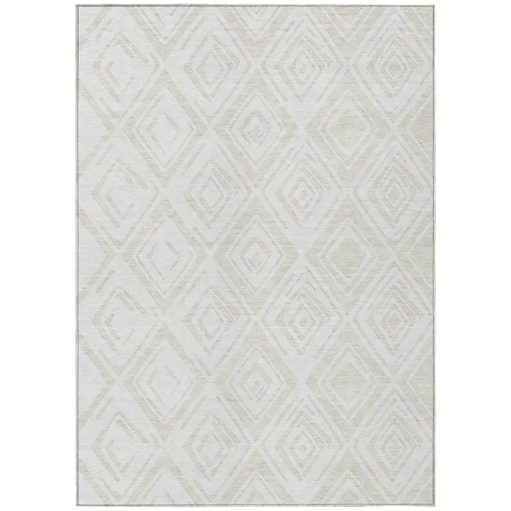 8' X 10' Pearl And Ivory Geometric Washable Indoor Outdoor Area Rug
